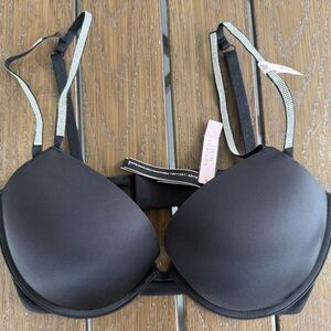 NEW Victoria's Secret Black Push-Up Bra with Rhinestone Bling Straps